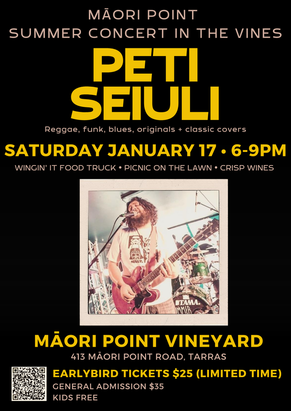 Summer Concert - Peti Seiuli Live in the Vineyard - Saturday Jan 17, 6pm